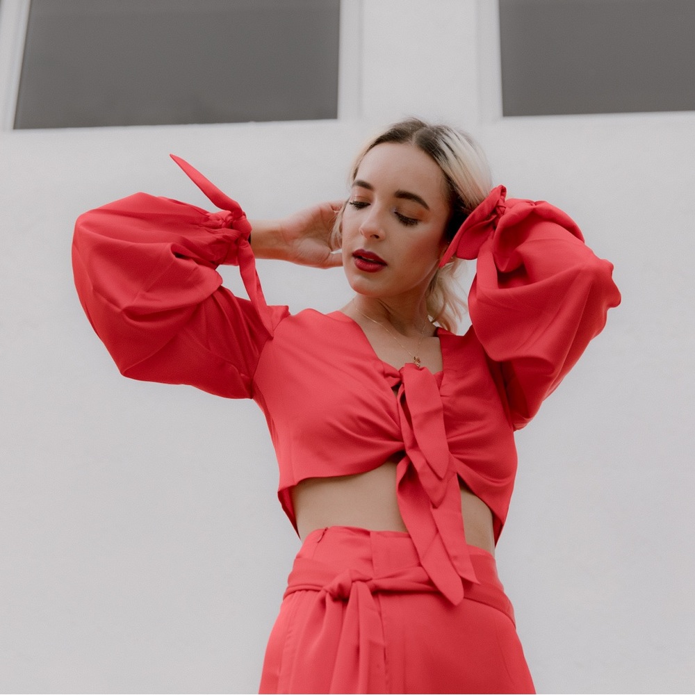 Simonett Red Crop Top Long Sleeve with Ties S/M